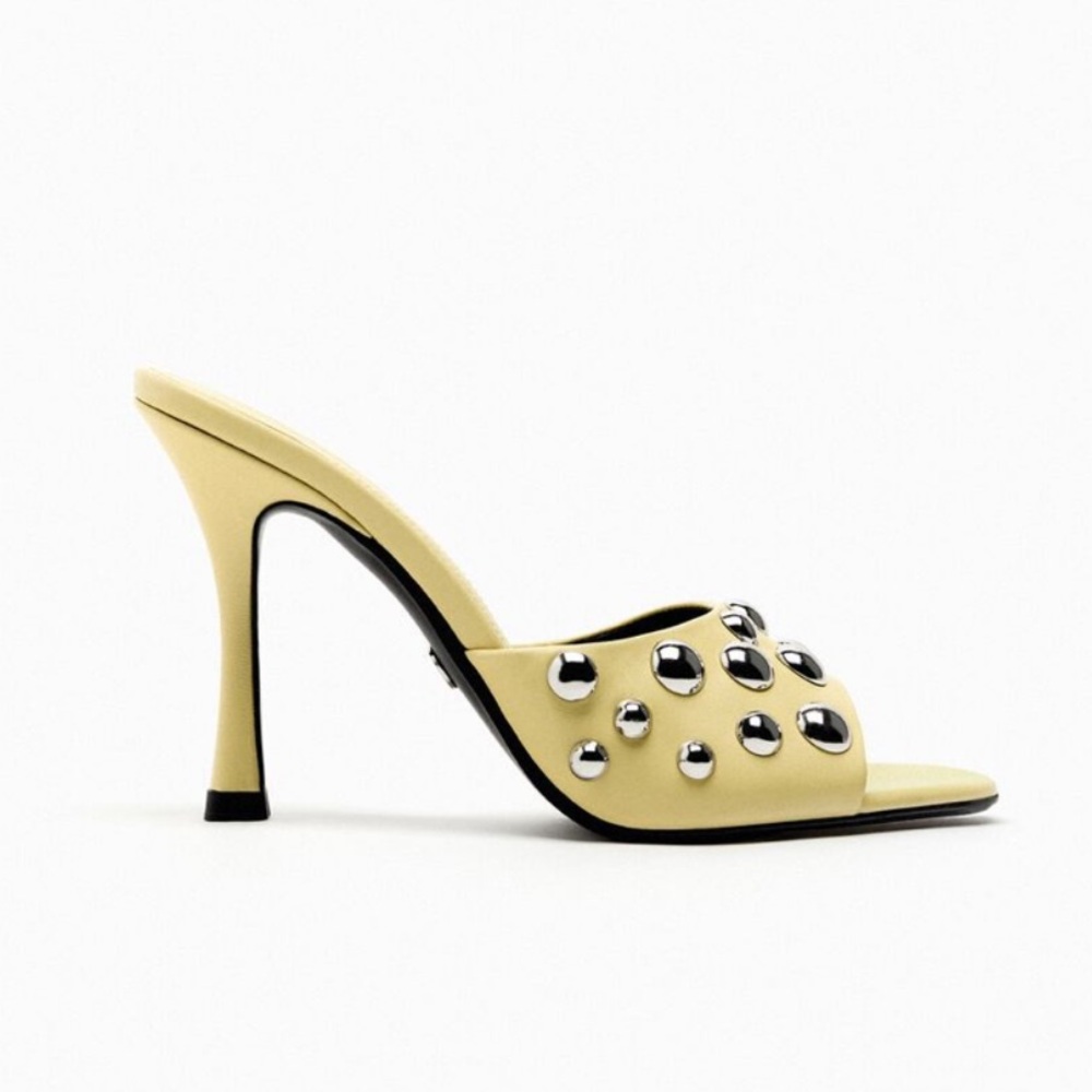 Zara Metallic Embellished Leather Heels